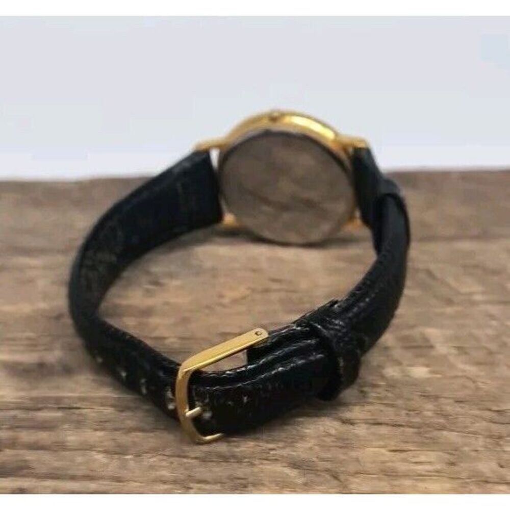Bullova Classic 33mm "Working Together" Watch Gold Tone Black Leather - Picture 5 of 8